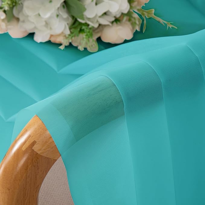 Chyhomenyc Turquoise Sheer Curtains 54 Inch Long 2 Panels, Light Filtering Rod Pocket Voile Short Curtains Drapes for Living Room Bedroom Small Windows, 42Wx45L Inches