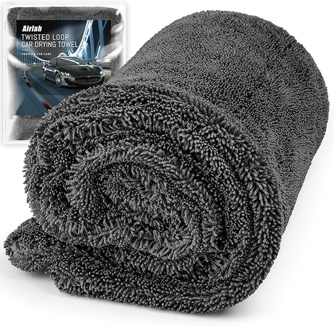 Airlab Car Drying Towel Microfiber Towels for Cars 1200 GSM Wash Auto Detailing Supplies Twist Pile Cleaning Cloth Absorbent Quick Dry Soft Loop Dry Flash Towel, 24 x 16 Inch, Pack of 1, Grey