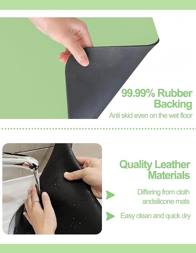 Dish Drying Mat for Kitchen Counter, 16"x24" Dish Drying Pad with Non-slip Rubber Backed, Hide Stain Anti Absorbent for Kitchen Counter, Drying Mat for Coffee Machine Dish Rack (Green)