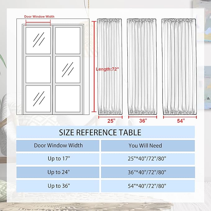 DWCN French Door Curtains – Rod Pocket Thermal Blackout Curtain for Doors with Glass Window, Kitchen and Patio Doors for Privacy, 23 X 72 Inches Long, 1 Curtain Panel with Tieback，Khaki