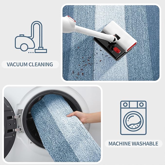 Kitinjoy Indoor Outdoor Door Mat, 48x32 Non-Slip Absorbent Dirt Trapper, Low-Profile Washable Inside Entrance Front Floor Mat, Sturdy Soft Entry Doormats for Entryway, Light Blue