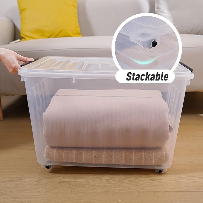 Citylife 82 QT Clear Plastic Storage Bins with Lids Stackable and Nestable Storage Boxes with Lids Large Plastic Storage Containers for Garage, Closet, Kitchen, 2 Packs
