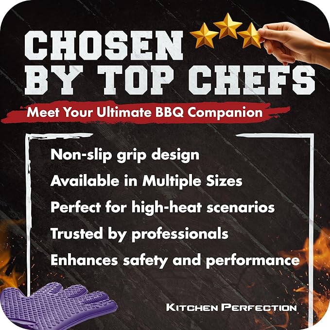 KITCHEN PERFECTION Silicone Smoker Oven Gloves -Extreme Heat Resistant BBQ Gloves -Handle Hot Food Right on Your Smoker Grill Fryer Pit|Waterproof Oven Mitts Grill Gloves |Superior Value Set+3 Bonuses