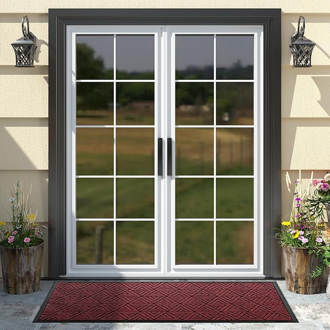 Yimobra Large Door Mat 47x24, All-Weather Waterproof Non-Slip Welcome Matt Outdoor, Heavy Duty Non Slip Doormat for Entryway for Patio and Garage Indoor, Easy Clean, Black Red