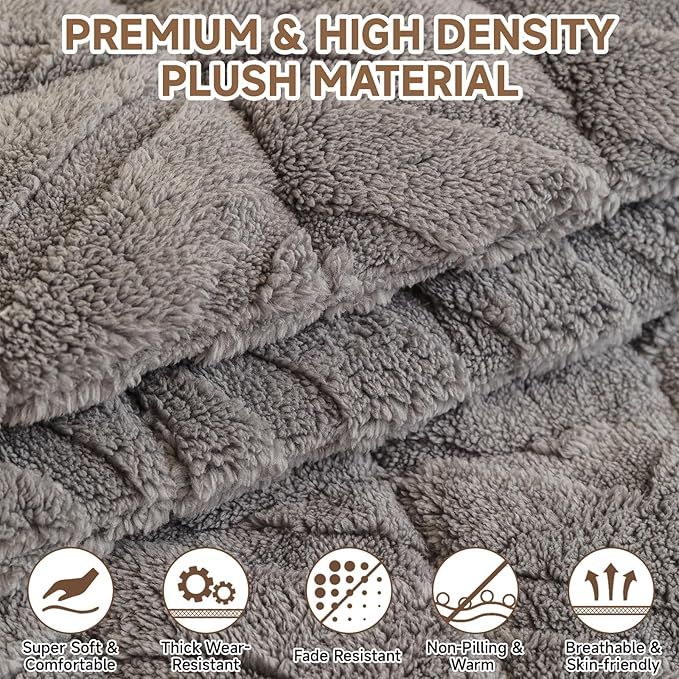 OTOB Couch Cover for Dogs Washable Pet Friendly, Non Slip Plush Funny Fuzzy Loveseat Sofa Cushion Slipcovers, All Seasons Geometric Jacquard Soft & Cozy Pet Bed Mat Protector (Gray, 27.6" x 47.2")
