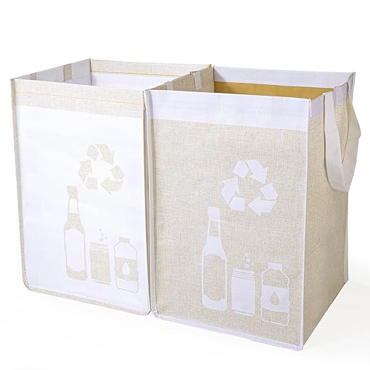 Recycle Waste Bag for Kitchen Home- Indoor Recycling Bins Trash Sorting Organizer, Reusable and Waterproof, Yellow, 2 Pack