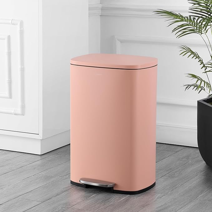 happimess HPM1006G Connor Rectangular 13-Gallon Trash Can with Soft-Close Lid and Free Mini Trash Can, Fingerprint Resistant, Modern, Minimalistic for Home, Kitchen, Office, Bathroom, Flamingo Pink