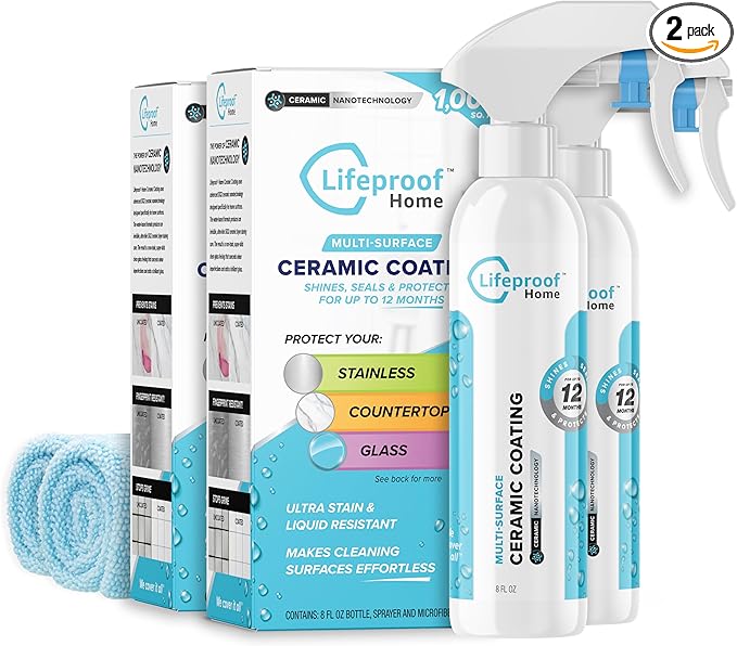 Lifeproof 2-Pack Ceramic Coating Spray Kit - Shine, Seal & Protect Kitchen & Bath Surfaces, Repels Stains & Grime