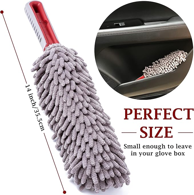 Car Duster Interior by TAKAVU, 360° Microfiber Fingers, Unbreakable Comfort Handle, Lint and Scratch Free, Include Microfiber Towel, for Car & Home Use, The Best Auto Accessories Gray