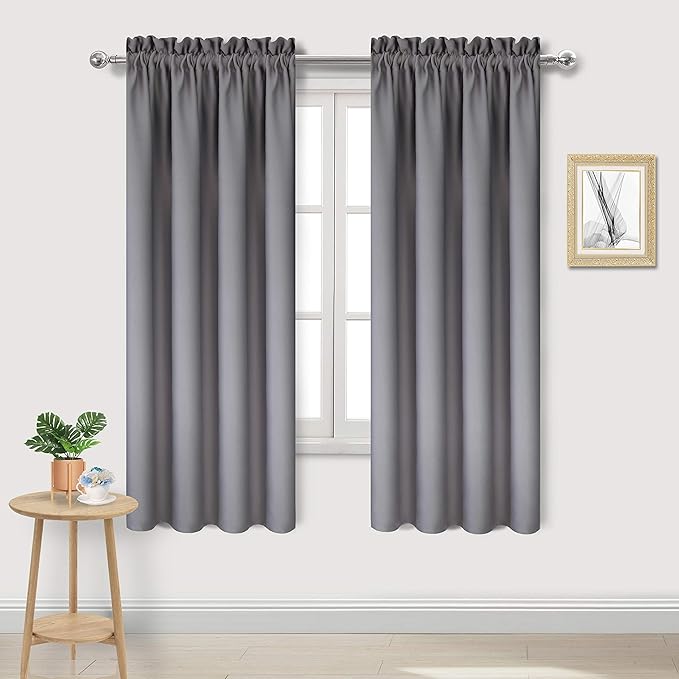 DWCN Blackout Curtains for Bedroom - Thermal Insulated Privacy Energy Saving Rod Pocket Drapes for Living Room, W 38 x L 72 Inch, Grey, Set of 2