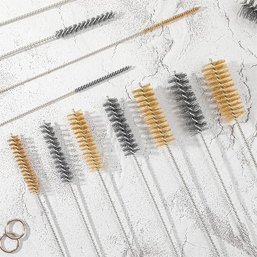 16 Inch Extra Long Pipe Cleaning Brush Set with Brass Bristles, 8 Piece Variety Pack for Auto Parts, Bottles,Tubes, Etc.