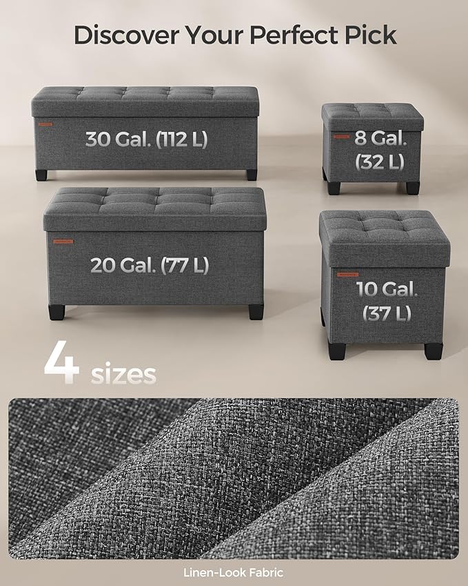 SONGMICS Storage Ottoman Bench, Foldable Foot Rest with Legs, 15 x 43 x 15.7 Inches, End of Bed Bench, Storage Chest, Load up to 660 lb, for Living Room, Bedroom, Entryway, Slate Gray ULSF018G01