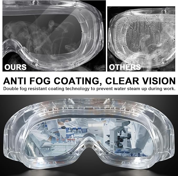 OXG 6 Pack Protective Safety Goggles Anti-Fog, Adjustable Chemical Splash Eye Protection Science Lab Goggles for Women Men