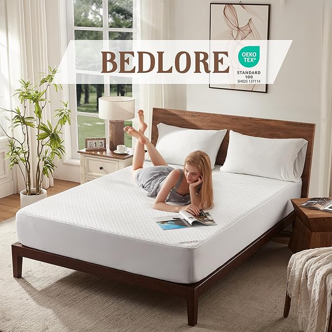 BEDLORE Full Size Mattress Protector, Waterproof Noiseless Mattress Cover with Stretchable Pockets for 6-15 inches Mattress, Soft Breathable Mattress Pad for College Dorm (White)