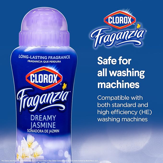 Clorox Fraganzia Laundry Scent Booster Crystals in Dreamy Jasmine Scent - Scented In-Wash Freshener Beads for Fresh, Clean, Great Smelling Clothes and Linens, 18 Oz - 2 Pack