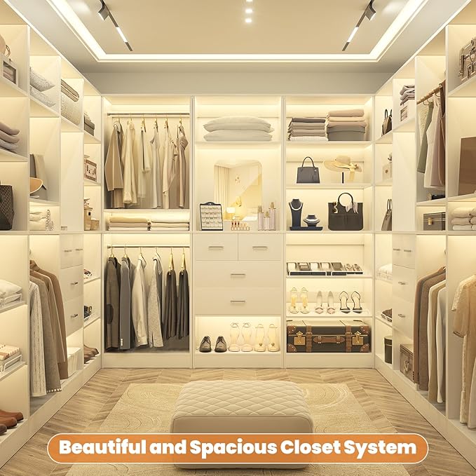 Unikito Freestanding Closet System, 25” Closet Organizer Wardrobe with Hanging Rods & Shelve, Adjustable Clothes Garment Rack, Sturdy Walk in Closet Tower, Easy Assembly, 25" W x 16" D x 80" H, White