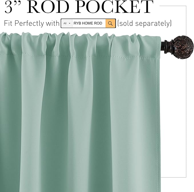 RYB HOME Small Curtains Blackout - Privacy Energy Efficiency Mini Curtains for Kids Bedroom RV Camper Windows Trailer Bathroom Kitchen Cabinet Door Window, W 29 x L 36, Aqua, 2 Panels
