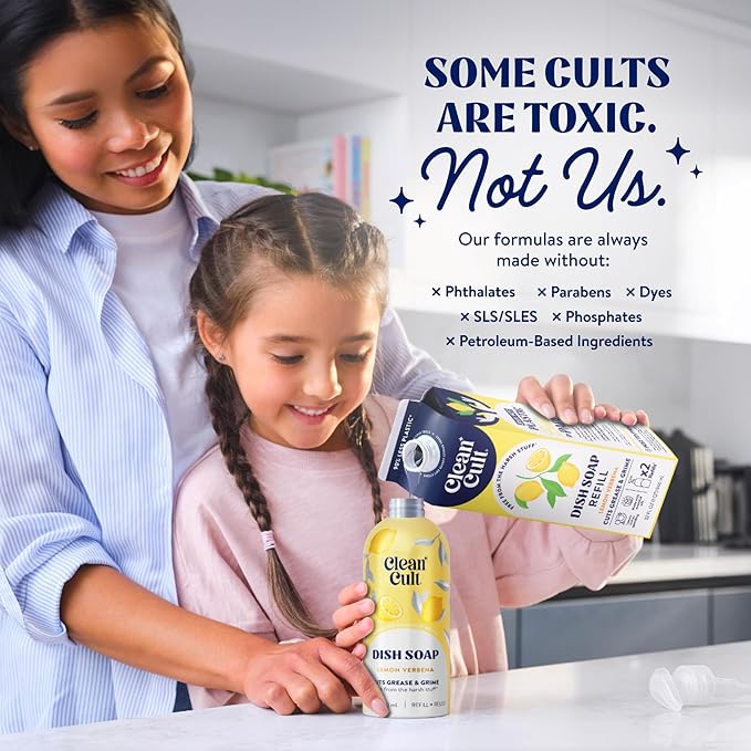 Cleancult Dish Soap Liquid Refill (32oz, 1 Pack) - Plant Based Cleaning Power - Dish Soap that Cuts Grease & Grime - Free of Harsh Chemicals - Uses 90% Less Plastic - Lemon Verbena