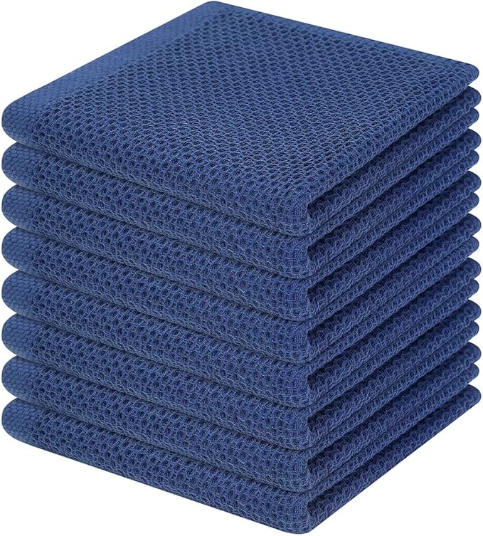 Homaxy 100% Cotton Waffle Weave Kitchen Dish Cloths, Ultra Soft Absorbent Quick Drying Dish Towels, 12 x 12 Inches, 8-Pack, Navy Blue