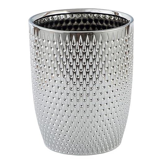 Modern Round Silver Small Trash Can Wastebasket, Garbage Container Bin for Bathrooms, Powder Rooms, Kitchens, Home Offices - Durable Ceramics - Round