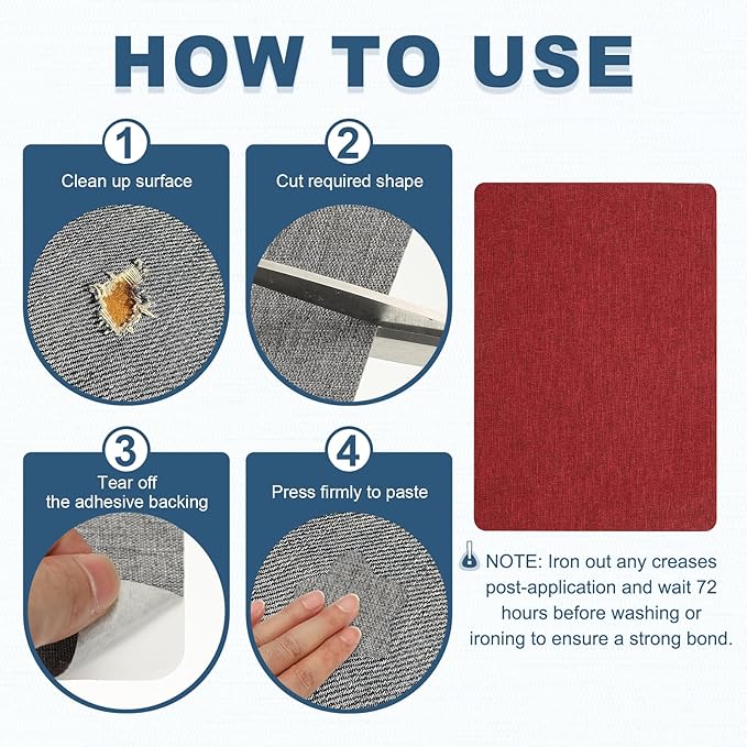 PATIKIL 8x11 Inch Linen Repair Patches, 2Pcs Self-Adhesive Fabric Patch for Sofas Tote Bags Furniture Car Seats Clothes Tents, Red