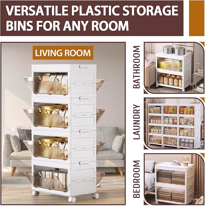 QudraKast 4-Tier Stackable Plastic Storage Bins - 67QT Stackable Storage Bins - Closet Organization Suitable for Bedroom, Organization and Boxes for Study, Toy Room, Office