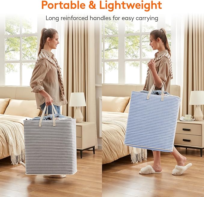 Lifewit 2 Pack Laundry Hamper Large Collapsible Laundry Basket, Freestanding Waterproof Cloth Hamper with Easy Carry Handles in Laundry Room Bedroom Bathroom Dorm for Adult, Grey&Blue, 2 x 100L