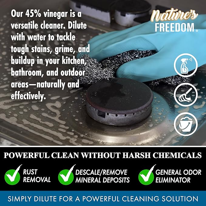 4 Gallons Extra Strength Vinegar 45% with Funnel – Industrial Strength Multi-Purpose Solution for Outdoor Use