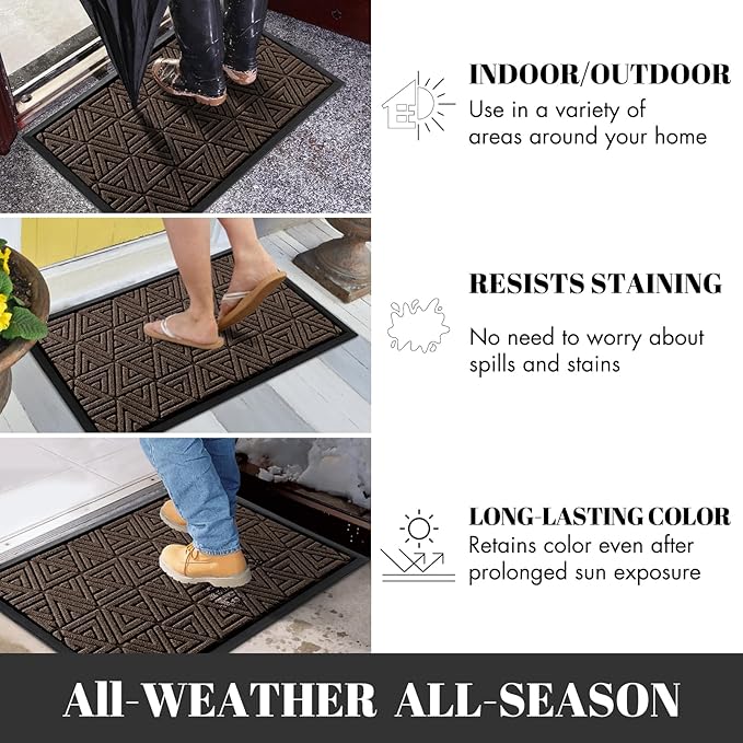 Yimobra Large Door Mat 36x24, All-Weather Waterproof Non-Slip Welcome Matt Outdoor, Heavy Duty Non Slip Doormat for Entryway for Patio and Garage Indoor, Easy Clean, Brown