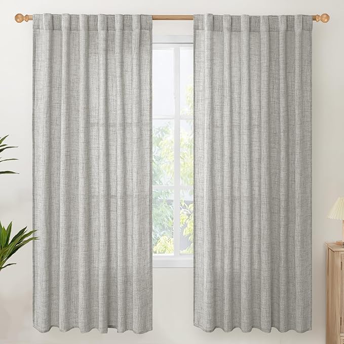 YoungsTex Dark Grey Linen Curtains 78 Inch Length for Living Room, Light Filtering Semi Sheer Window Drapes Rod Pocket Back Tab Curtain for Bedroom Office Farmhouse Country, 2 Panels, 52 X 78 Inch