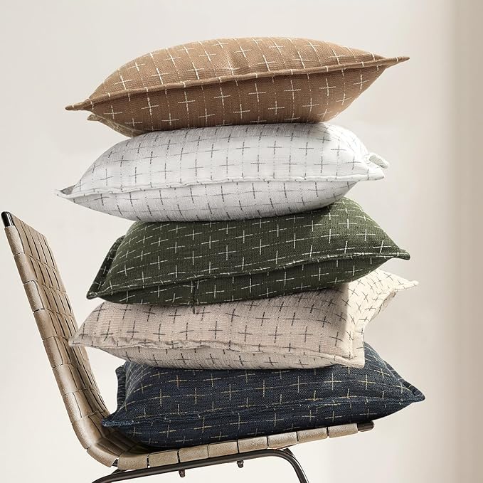 ZWJD Throw Pillow Pillow Covers 20x20 Set of 2 Soft Polyester Textured Pillow Covers with Stylish Flange Edge Cozy Farmhouse Throw Pillows for Couch Bed Sofa Living Room