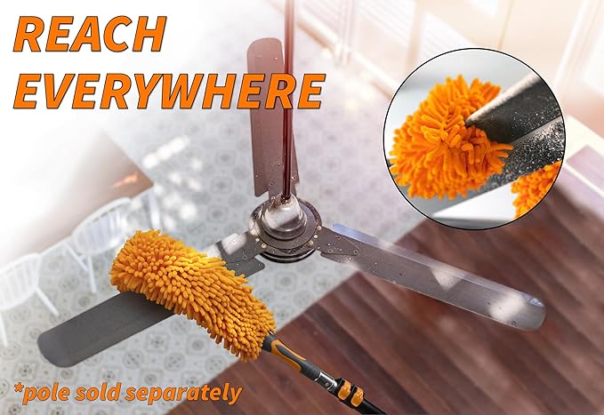 Flexible Ceiling Fan Cleaner Duster // Washable Fan Duster for High Ceiling // Fits All Extension Poles with Standard US Acme Thread // Best Flex-and-Stay Fan Blade Cleaner (Pole Sold Separately)