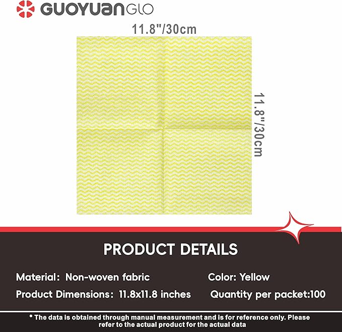 Disposable Cleaning Cloths Reusable Dsih Cloths for Kitchen Disposable Dish Rag Dry Fast 11.8x11.8 inch Pack of 100, Yellow