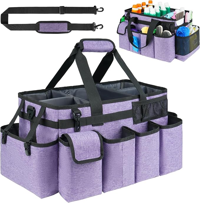 Cleaning Caddy Bag,Extra Large Cleaning Supplies Organizer with Handle for Housekeepers,Purple