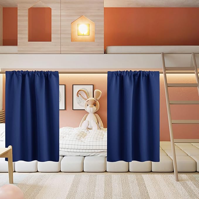 RYB HOME Small Curtains for Kitchen Window - Blackout Privacy Portable Curtain Set for Bedroom Office Bathroom Basement Garage Storage Enclosure RV Bunk, W 34 x L 30 inch, Marine Blue, 2 Pcs
