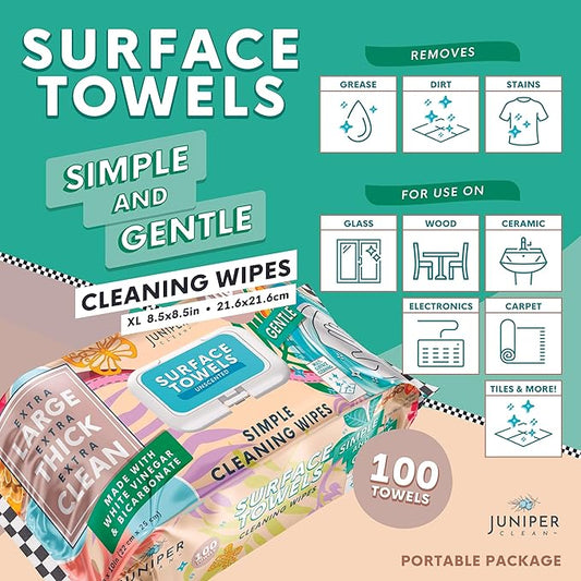 Single Surface Cleaning Wipes Bleach Free, Thick & Large Dispose, All-Purpose Cleaner for Bathroom, Kitchen, Office, 100 Count Soft Flow, Biodegradable, No Scent