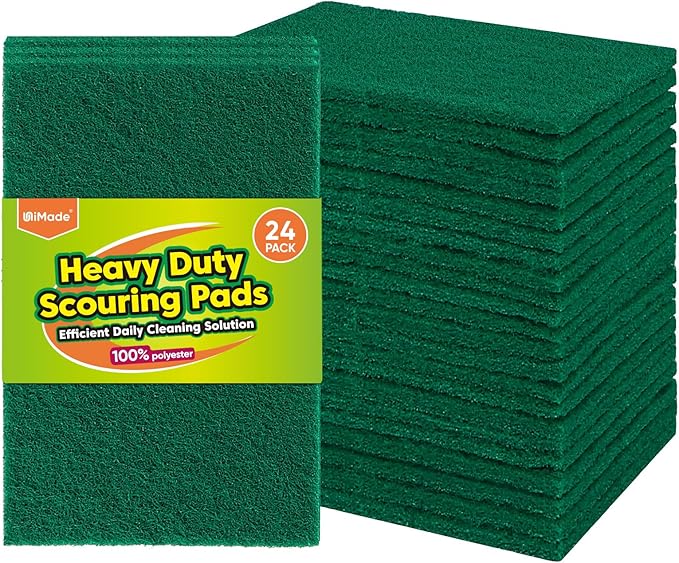 Heavy Duty Scouring Pads, 24Pcs Household Scour Pads for Kitchen, Garage and Outdoors, Reusable Dish Scrubber Pads for Pan and Metal Grill - Green