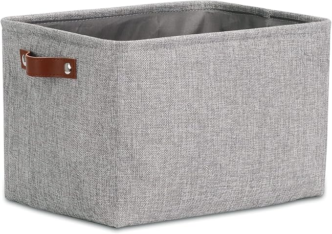 DULLEMELO Fabric Storage Basket for Shelves/Closets, Collapsible Rectangle Basket for Organizing Clothes, Toys, Towels, Books, Laundry, Nursery, Dog Toy Basket Empty (Gray)