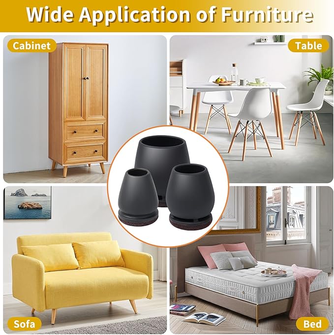 Ezprotekt 24 Pcs Round Silicone Chair Leg Floor Protectors for Wood Floors, Felt Furniture Pads Caps, Bar Stool Leg Floor Protectors Covers for Dining Table Chair (L Fit 1.1"-1.3", Black)