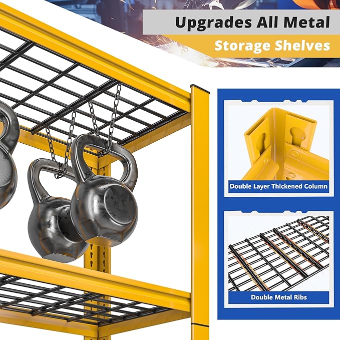 REIBII 72''H Garage Shelving 3010 LBS Storage Shelves Adjustable Metal Shelving 5 Tier Metal Shelves for Storage Industrial Shelf for Kitchen Pantry Warehouse Basement 72" HX35.5 WX16 D