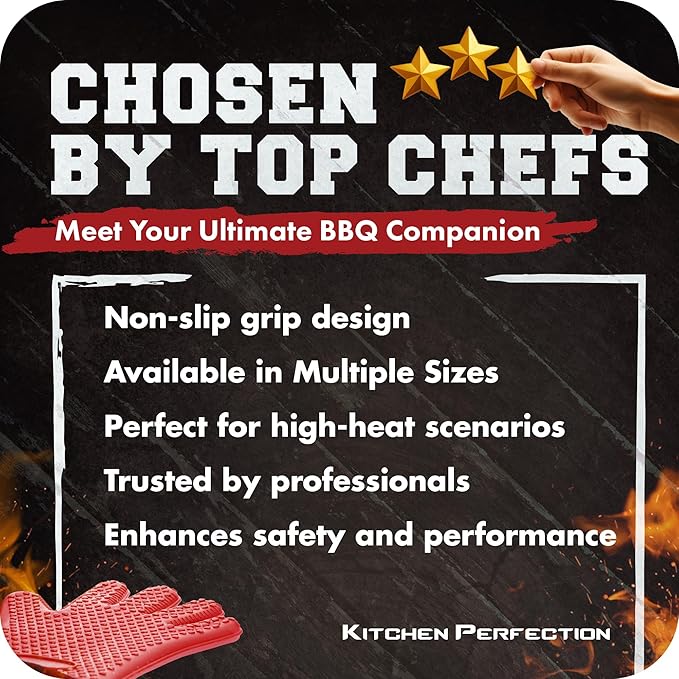 KITCHEN PERFECTION XL Silicone Smoker Oven Gloves-Extreme Heat Resistant BBQ Gloves-Handle Hot Food Right on Your Grill Fryer&Pit|Waterproof Grilling Cooking Baking Mitts|Superior Value Set+3 Bonuses