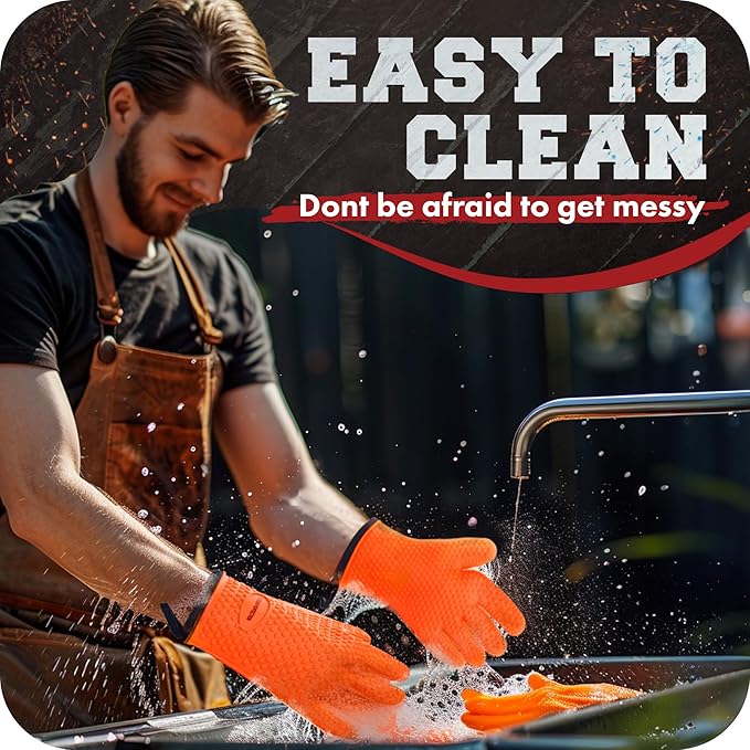 KITCHEN PERFECTION S Silicone Smoker Oven Gloves -Extreme Heat Resistant BBQ Gloves -Handle Hot Food Right on Your Grill Fryer Pit|Waterproof Oven Mitts |Superior Value Set+3 Bonuses
