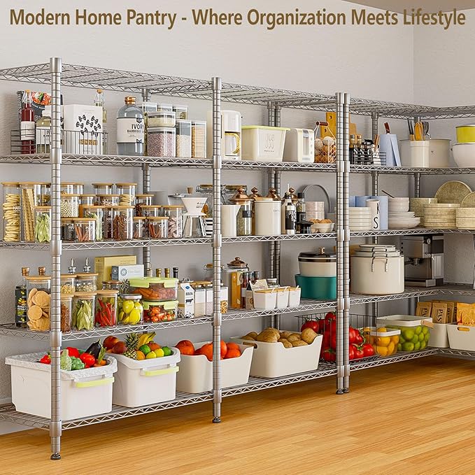 Himimi 72"W Wire Rack Shelving-2000LBS Capacity, Adjustable Storage Shelves Metal Shelves for Storage, 5-Tier Heavy Duty Wire Organizer for Kitchen, Garage, Pantry, 72" W x 18" D x 72" H, Silver Grey