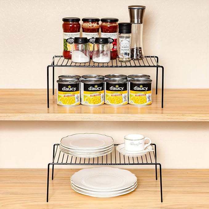 iPEGTOP 4-Pack 15.7 x 9.4 Inch Rustproof Metal Wire Kitchen Storage Shelves – Organizer for Freezer, Fridge, Pantry & Countertop – Spice, Utensils Rack – Black