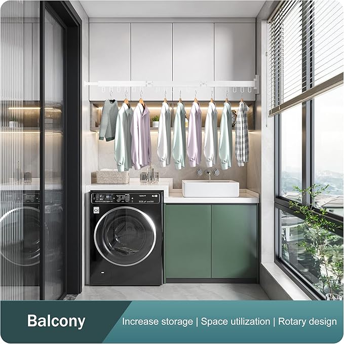 Clothes Drying Rack,Laundry Drying Rack,Clothes Rack Wall Mount,Wall Mounted Clothes Hanger Rack,Laundry Rack Folding,Retractable Clothing Rack,Collapsible Clothes Hanging Rack(Loop,White)