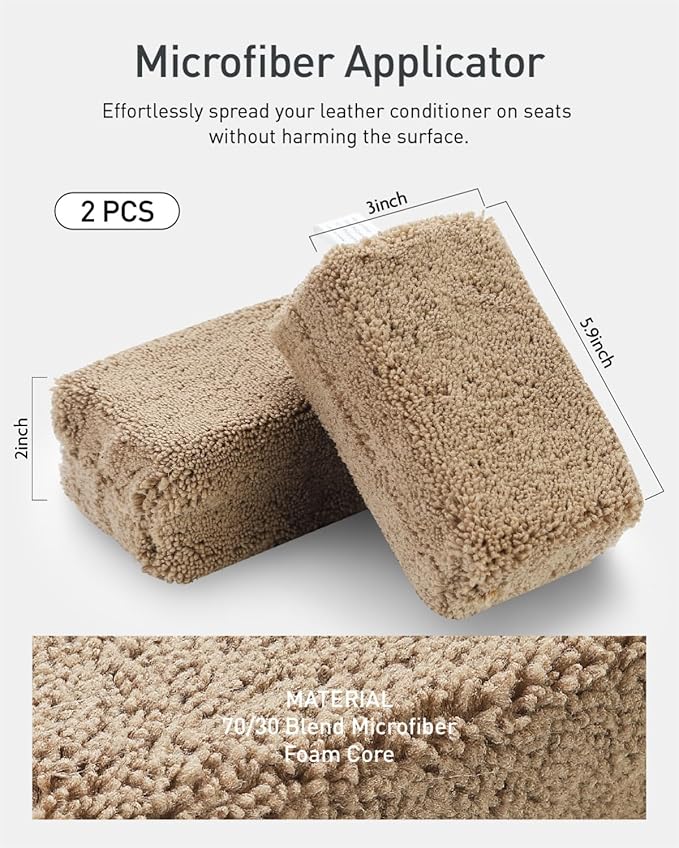 Fantasticlean 9PCS Car Interior Detailing Set, Microfiber Cloth & Applicator, Double-Head Detailing Brushes, Natural Bristles, Scratch-Free, Ultra-Soft for Seats Leather Care or Cleaning