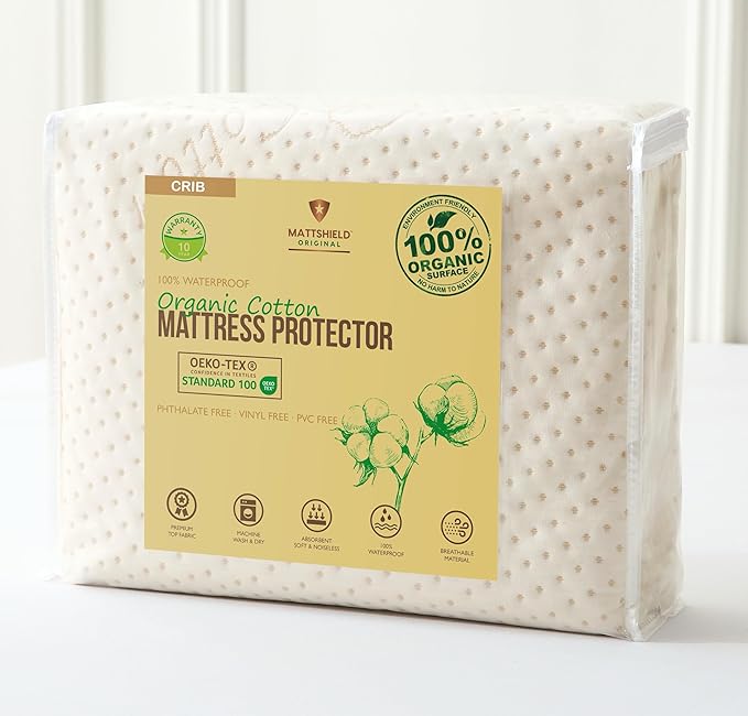 Crib Luxury Organic Cotton Mattress Protector - Skin Friendly, Waterproof, Breathable & Absorbent Crib Mattress Pad - Premium Protector for Baby and Toddler Beds - Fitted for Standard Baby Crib Size