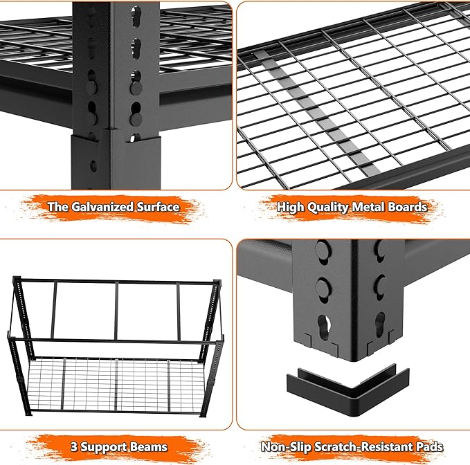 Storage Shelves Heavy Duty, 3 PCS 60" L x 24" W x 78" H Garage Wire Shelving Unit Loads 3300LBS, 5-tier Adjustable Metal Industrial Utility Shelf Rack for Kitchen, Laundry Room, Warehouse, Basement