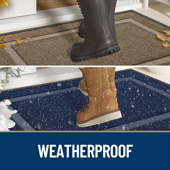 OLANLY Front Door Mat Indoor Outdoor Entrance, Waterproof All-Season, All-Weather Doormat, Sturdy Natural Rubber, Fade Resistant, Low Profile, Easy Clean Patio Porch Entryway Mat, 59x20, Dark Grey