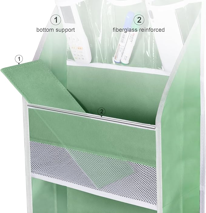 Univivi 6-Shelf Over Door Hanging Organizer Fabric Baby Door Storage with 5 Large Pockets and 3 Small PVC Pockets Wall Mount Hanging Storage Organizers for Baby Essential (Green)